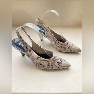 Bar III Beige Faux Snakeskin Pointed Toe Slingback Heels Size 6.5
